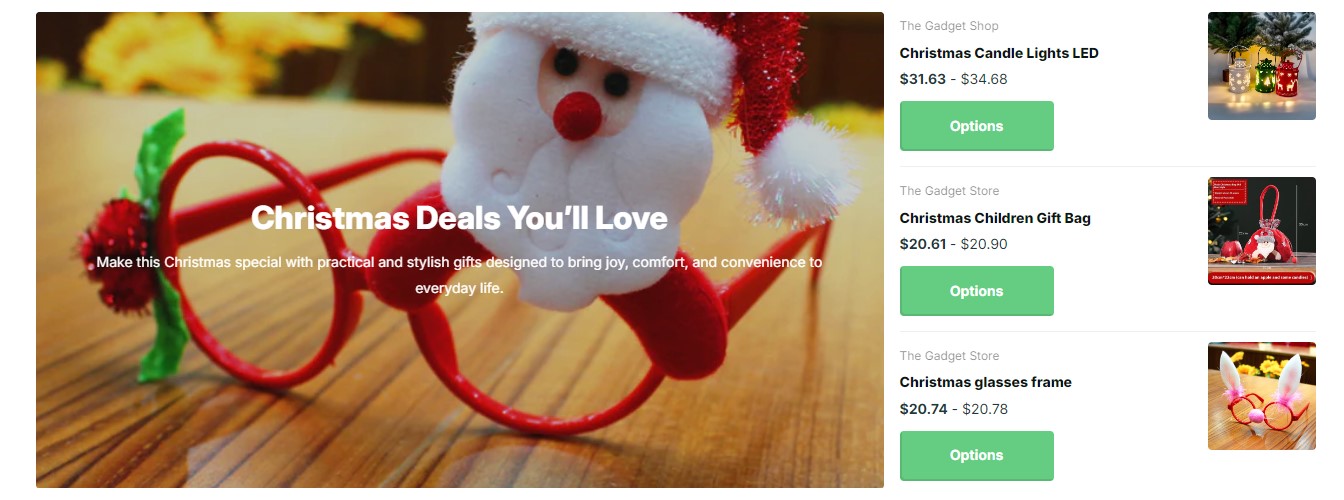 Featured products and seasonal deals section